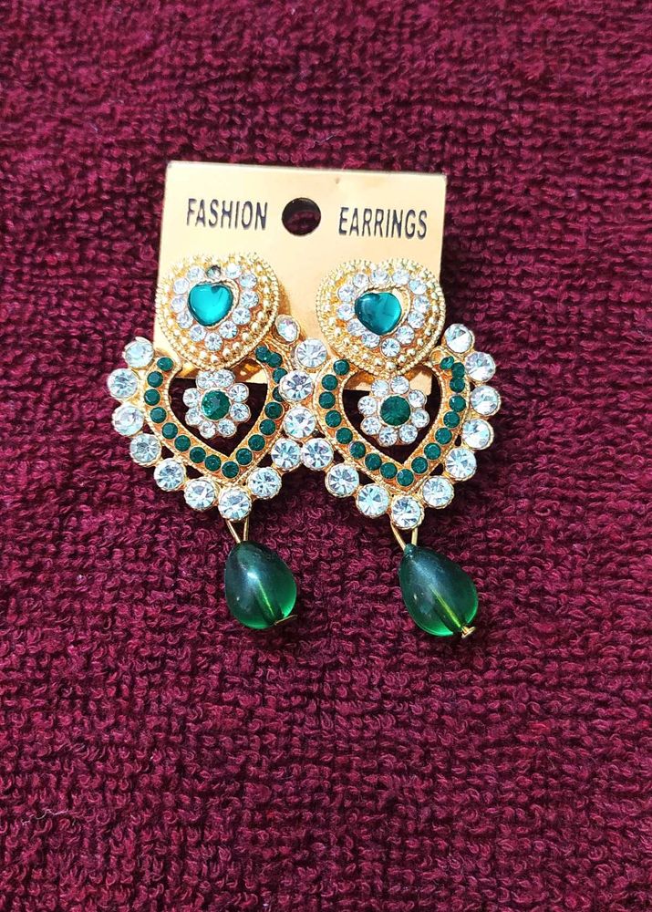 Green Heart Dangle Earrings