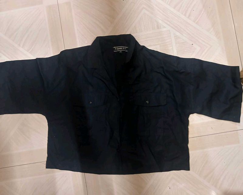 Black Crop Shirt Top