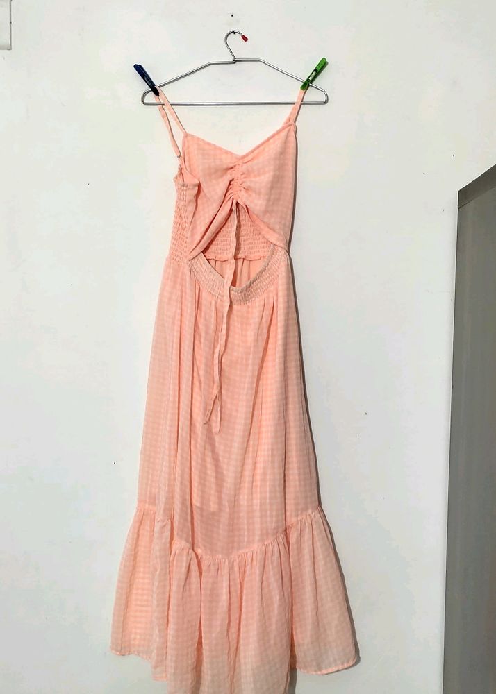 Ginger Checked Fit&amp;Flare Dress Peach