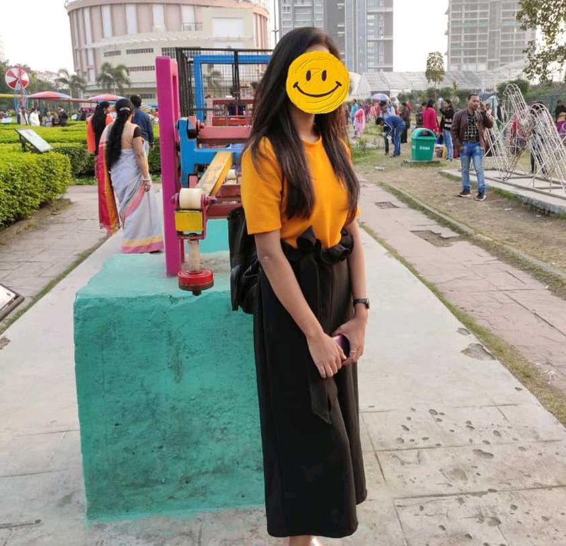 Mustard And Black Culotte Set