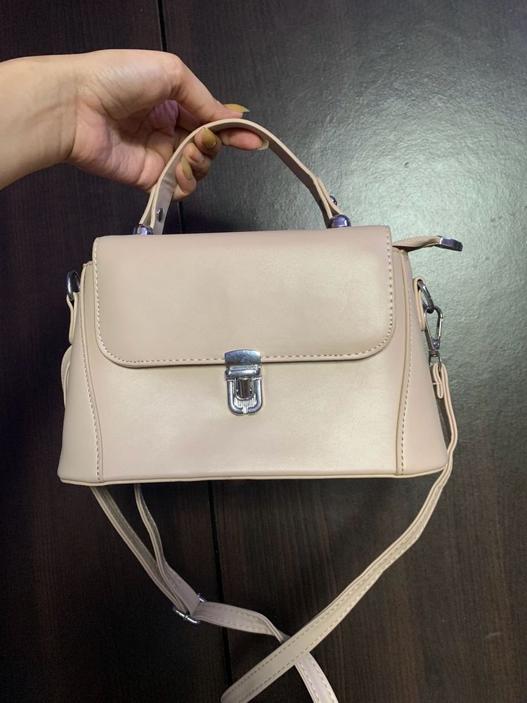 Nude Sling Bag With Silver