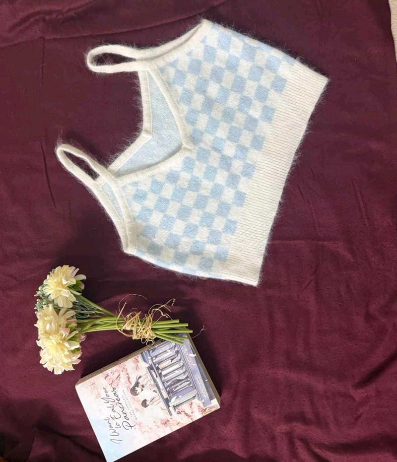 Checkered Fuzzy Crop Tank