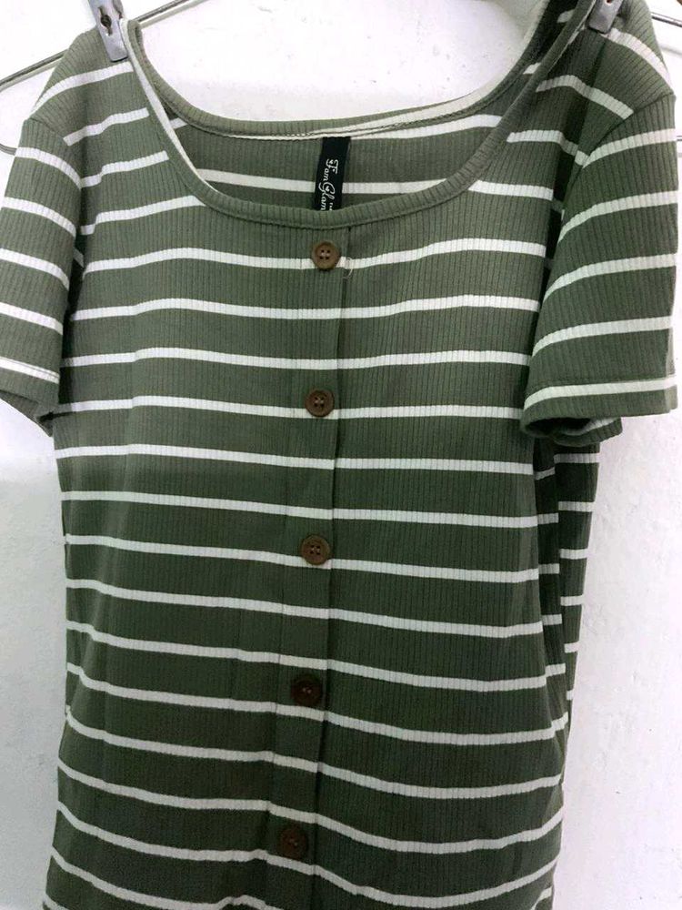 Olive Striped Button-Up Top