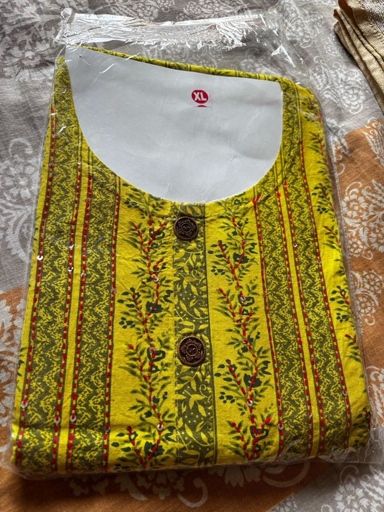 Yellow Printed Kurti