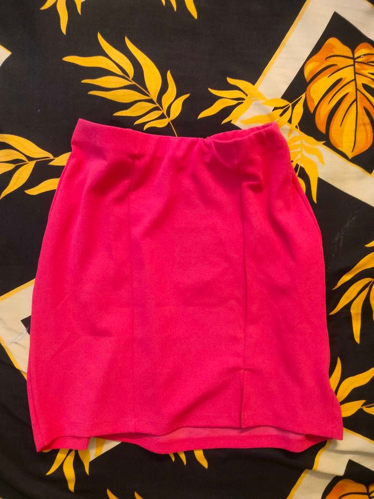 Hot Pink Bodycon Mini Skirt with Slit