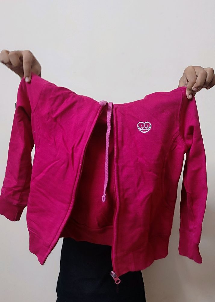 Girls Pink Hoodie Winter Jacket Full Sleeve
