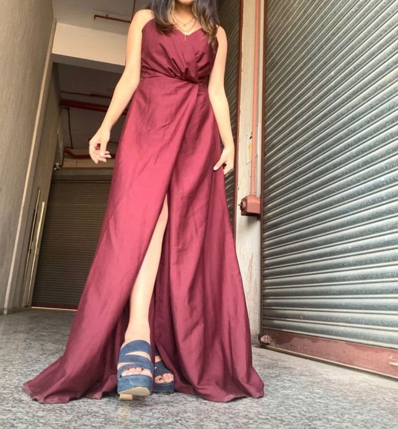Burgundy Slit Maxi Dress