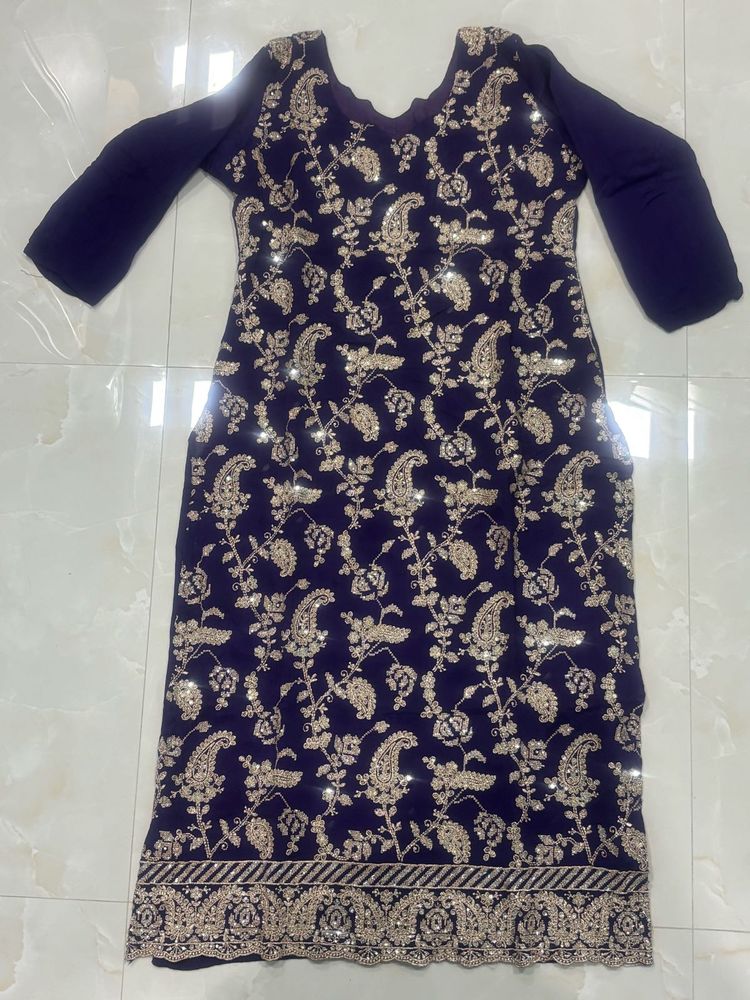 Navy Blue Chiffon Embroidered Suit Set – Great Dea
