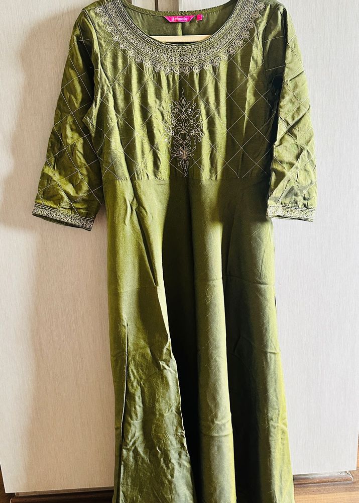 Olive Green Embroidered Kurti