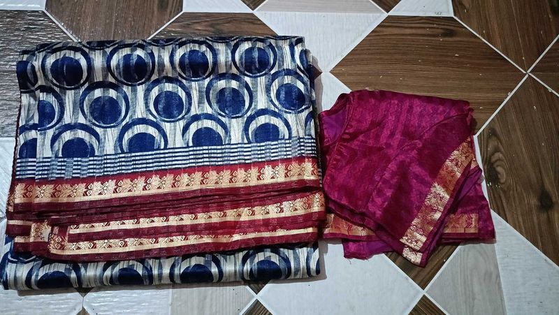 Beautiful Cotton Silk Saree With Matching Blouse