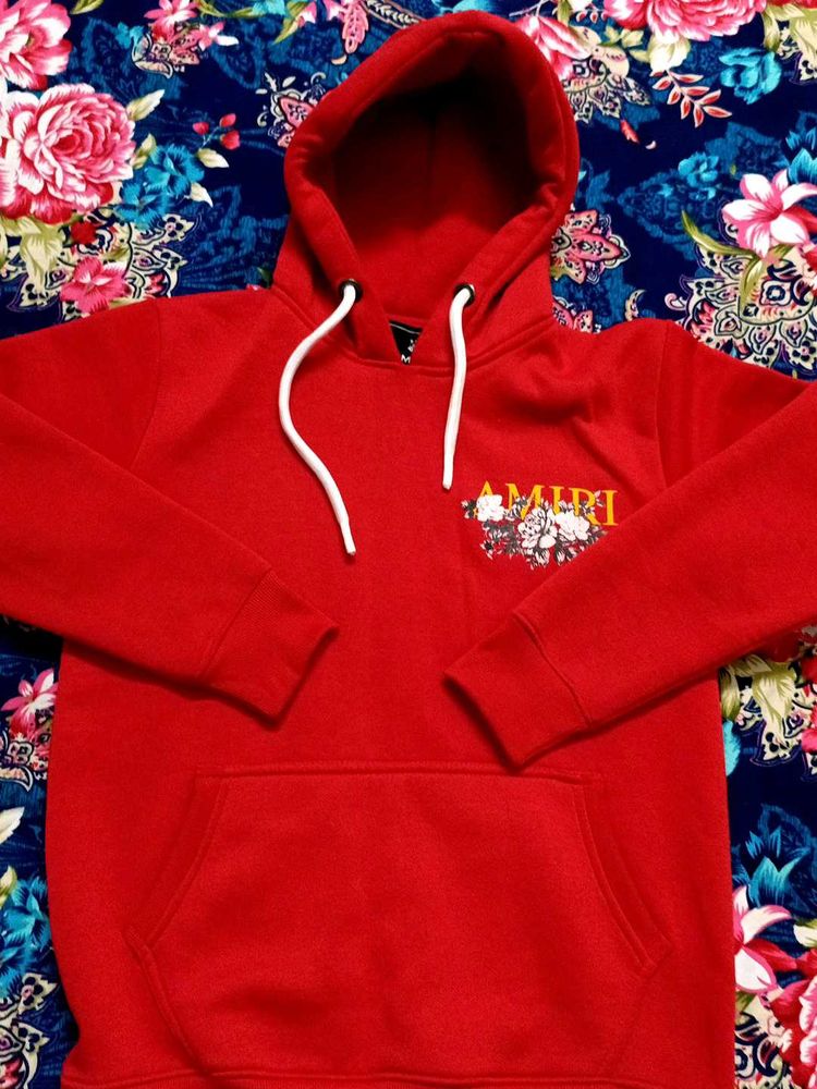 AMIRI Red Floral Logo Hoodie Sweatshirt
