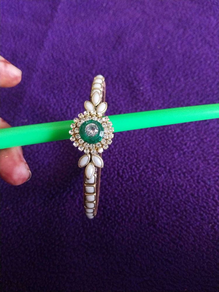 Emerald &amp; Pearl Bangle Bracelet