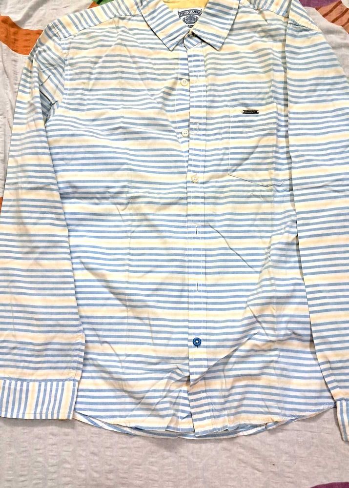 White Shirt  Full Sleeve Cotton  Blue Stripes.