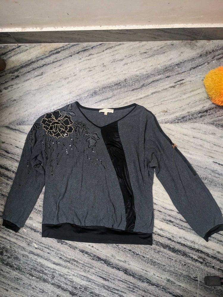 Elegant Embellished Grey Top