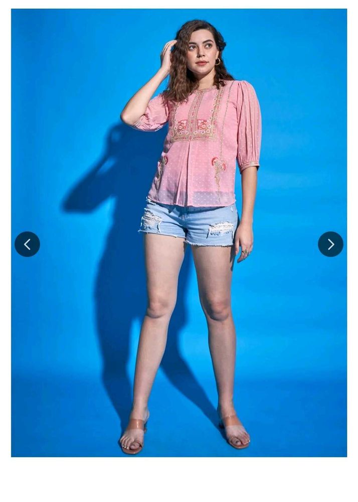 Dressberry Embroidered Pink Top