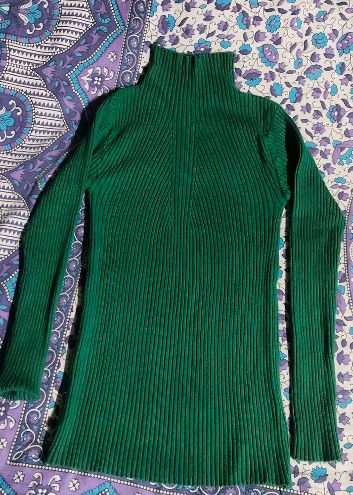 Striped High Neck Sweatshirt Green For Winter