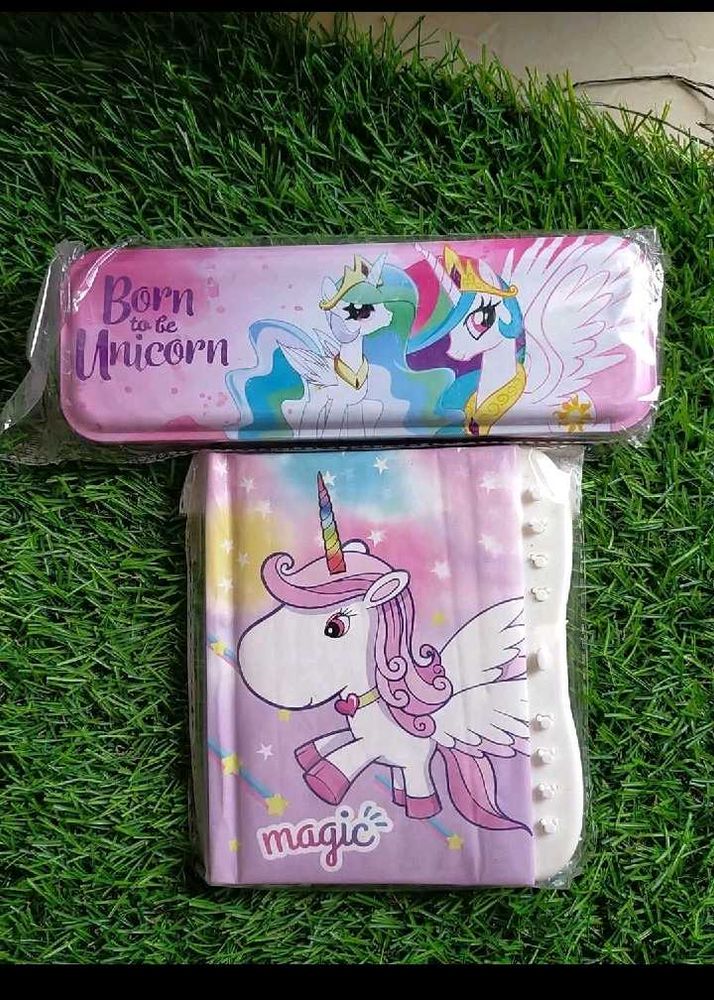 🦄Unicorn Button Lock Diary &amp; Pencil Case Set