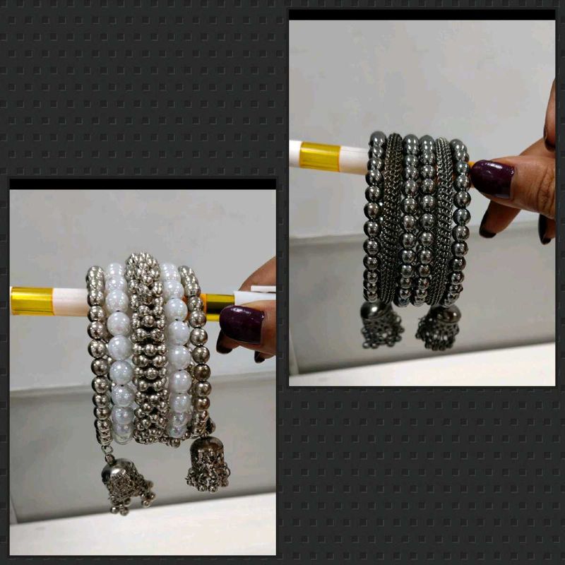 Silver &amp; Pearl Bangles Combo Of 2
