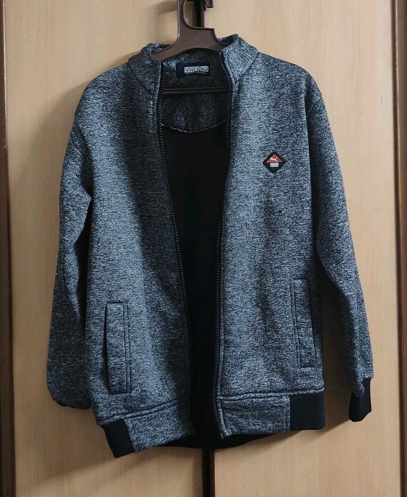 Gray Casual Zip-Up Jacket