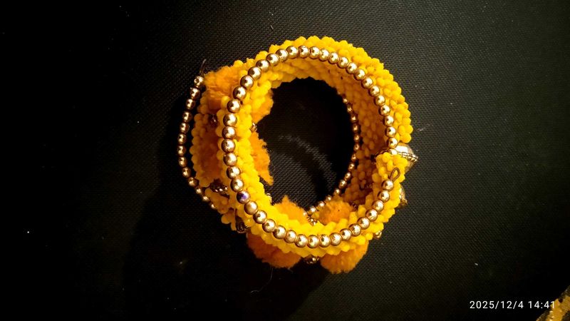 Yellow Bracelet with Golden Beads