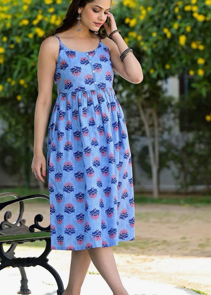 Women Floral Print Blue Sundress