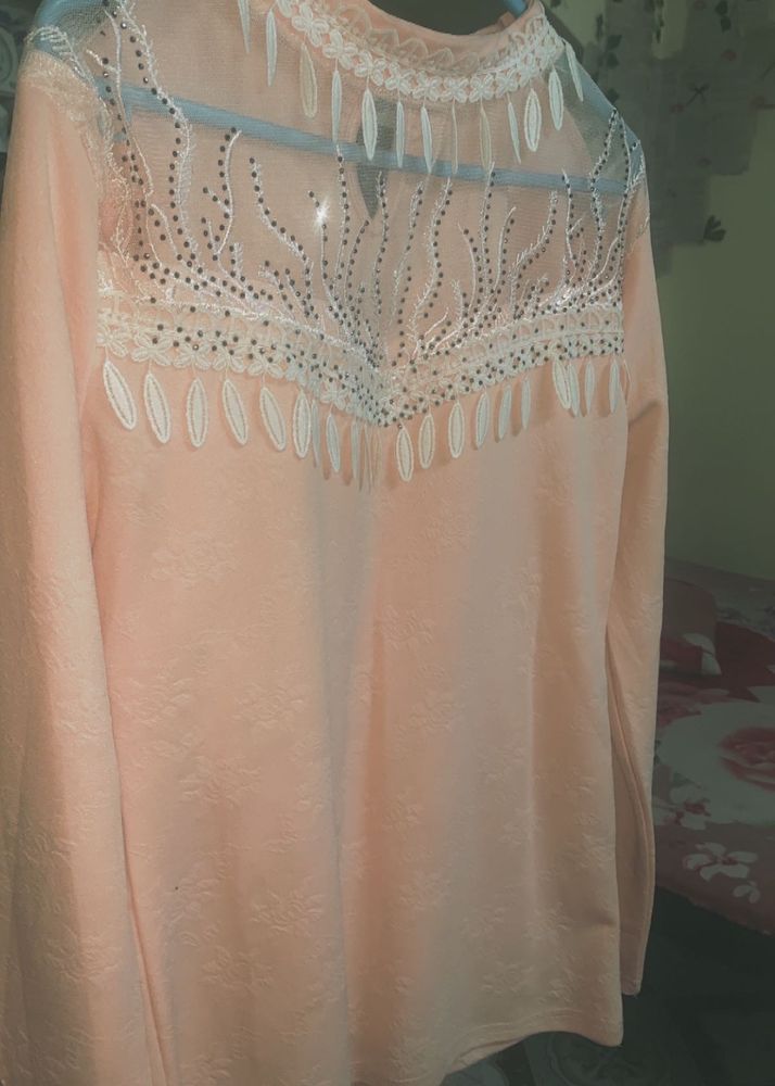 Peach Embellished Tunic Top