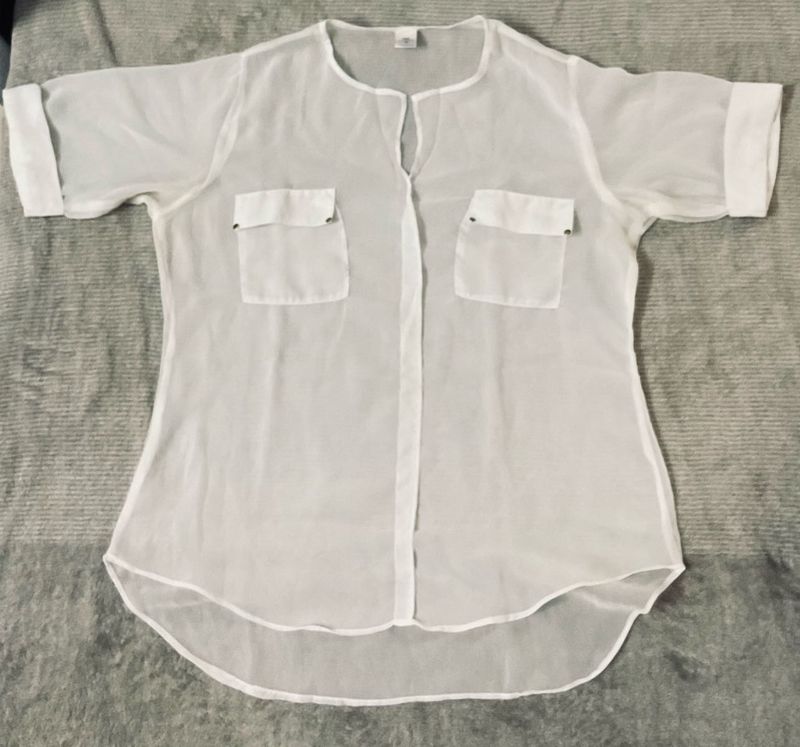 White Sheer Pocket Blouse
