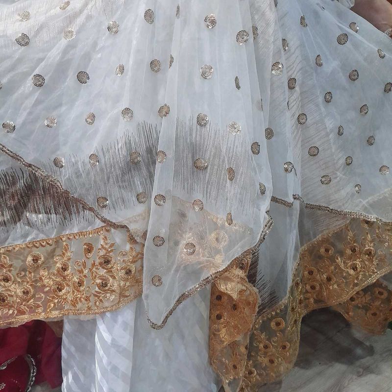 White &amp; Gold Sequin Dupatta