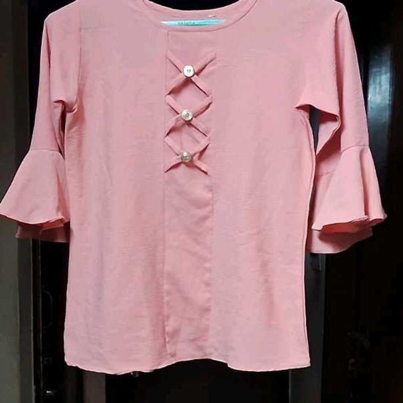 OfferjustnowPeach Bell Sleeve Blouse