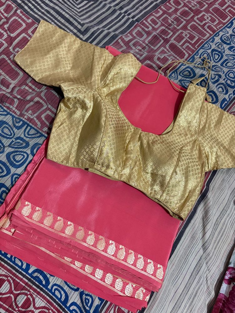 Pink &amp; Gold Saree with Blouse