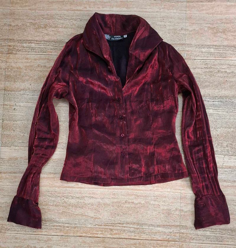 Burgundy Button-Up Top