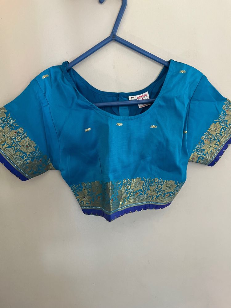 Nauvari Saree For Children Sky Blue Colour