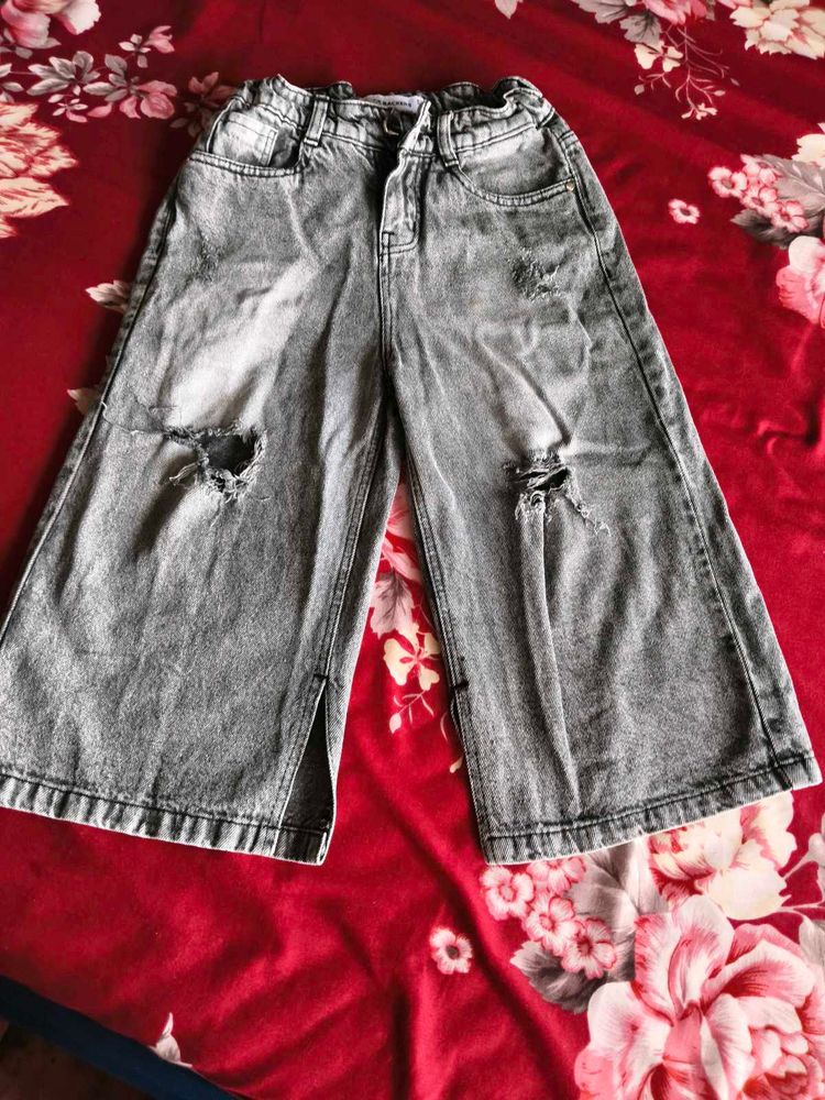 girls wide leg torn slit jeans