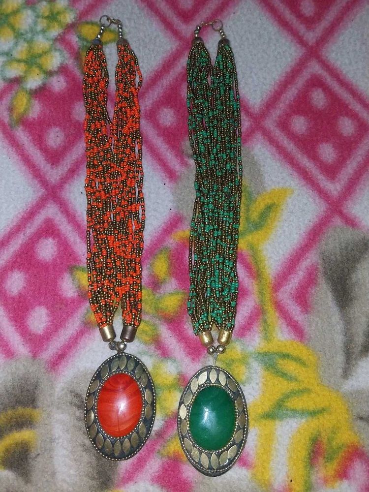 Beaded Stone Pendant Necklaces
