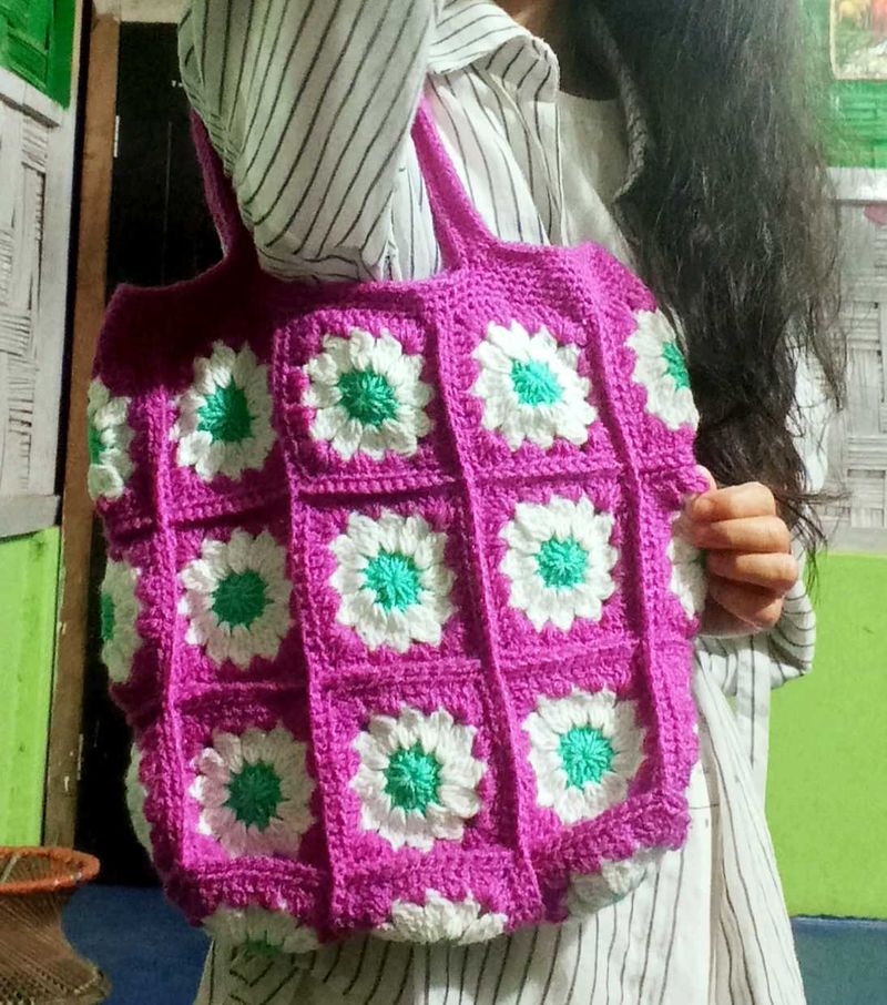 Crochet Granny Square Tote Bag