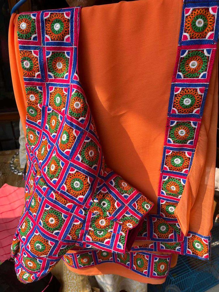 Orange Embroidered Saree with Blouse