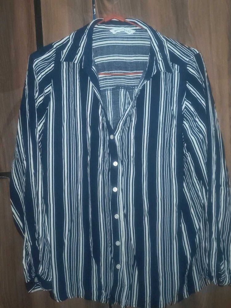 Navy Blue Striped Button-Down Shirt