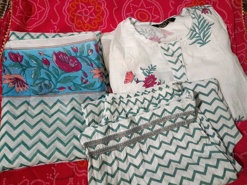 Cotton Kurta Dupatta Pant Set💖