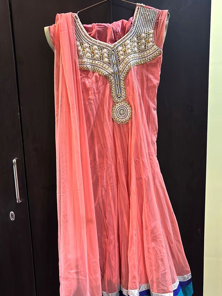 Coral Embellished Anarkali Suit