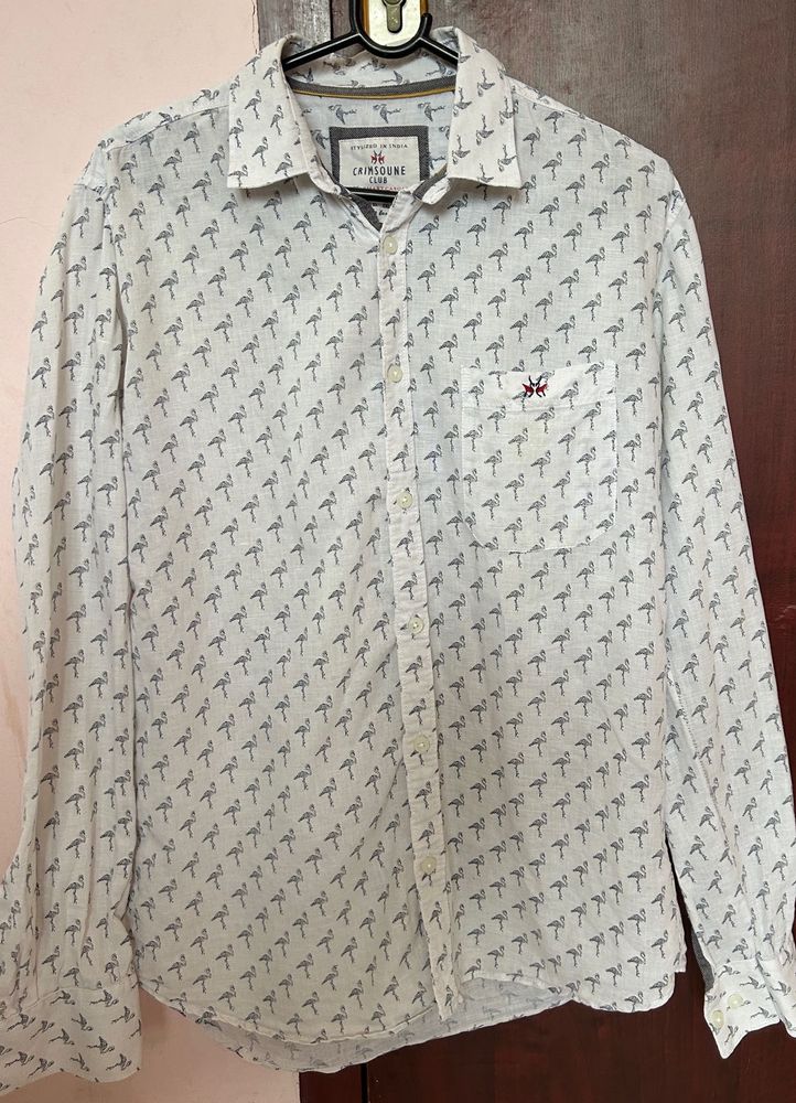 White Printed Casual Shirt| Size L