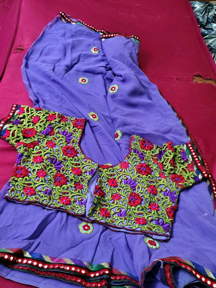 Purple Embroidered Saree &amp; Blouse