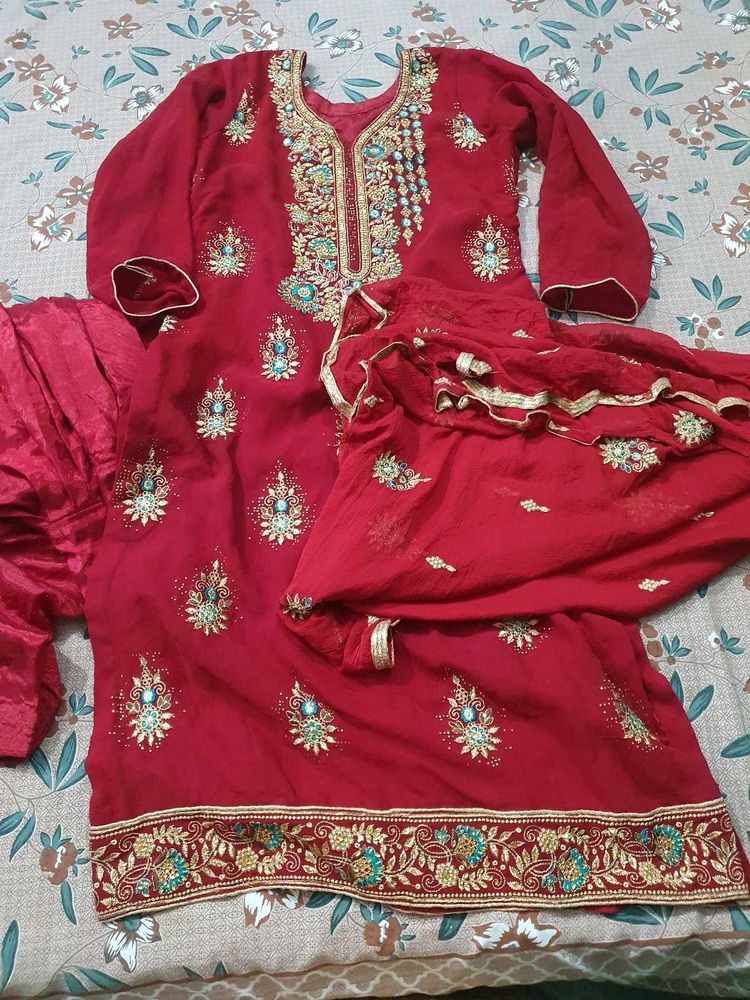 Elegant Red Embroidered Salwar Suit