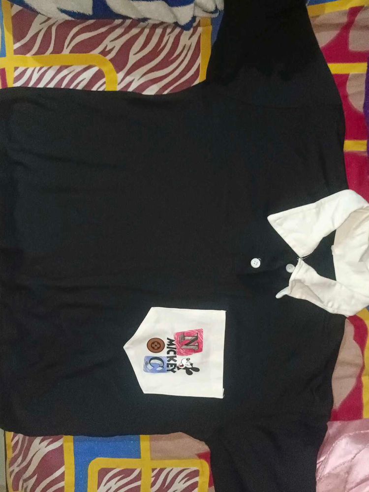 Black &amp; White Mickey Polo Shirt