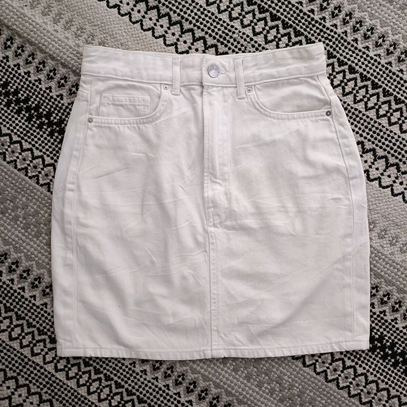 White Denim Mini Skirt