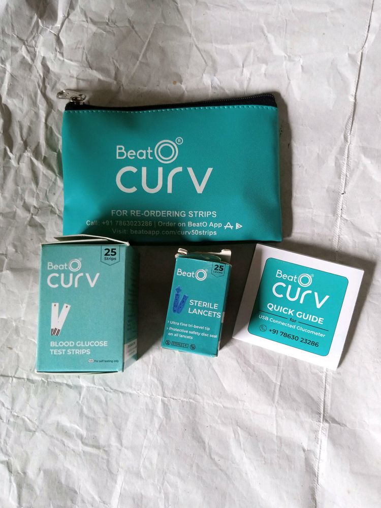 Beato Curv Glucometer Kit with 20 strips &amp; 20 lancets Usb Type-C &amp; USB Type-C to Micro USB Connector