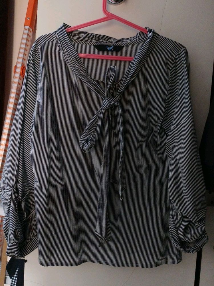 with Striped Top Collar and Sleeve Detail