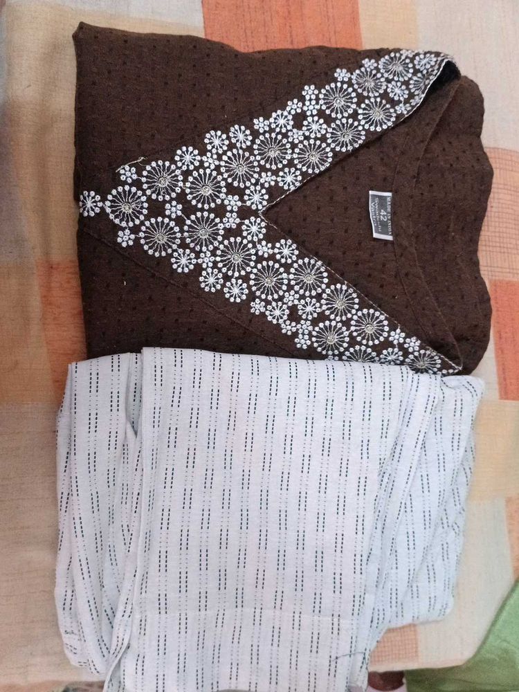 Elegant Brown Kurta with White Pants