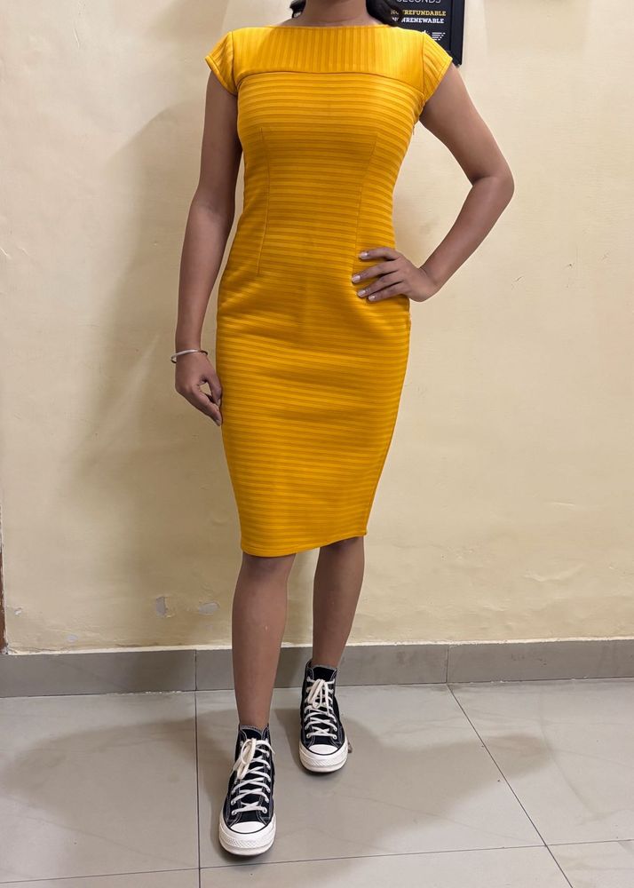 Yellow Bodycon Midi Dress