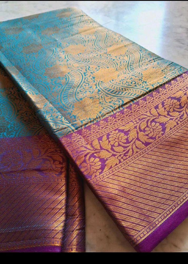 Blue &amp; Purple Kanjivaram Silk Saree
