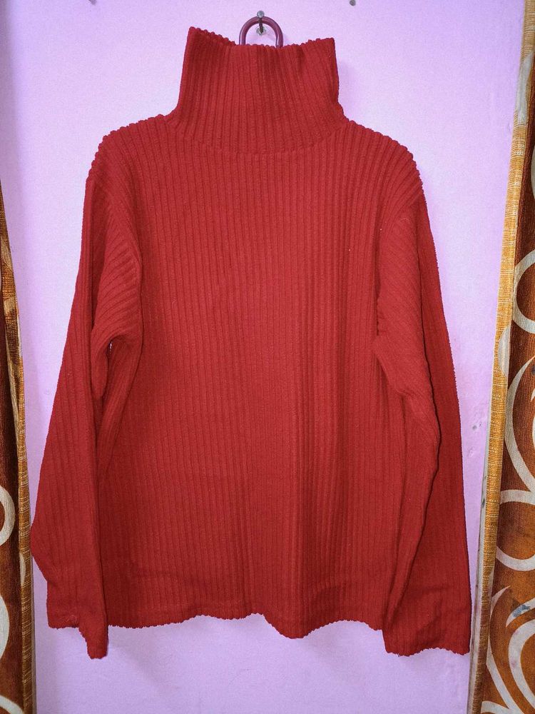 Rust Ribbed Turtleneck Sweater